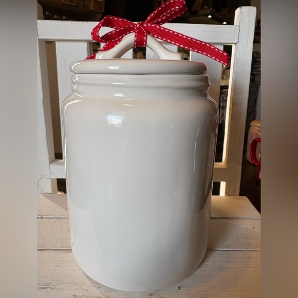 Rae Dunn White Reindeer Snacks Jar with Red Ribbon - Picture 3 of 3